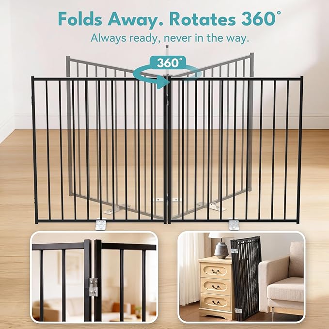No Pawblems Free Standing Dog Gate with Door, 30'' Tall Foldable Dog Fence for Indoor & Outdoor, Up to 156 Inch Extra Wide Christmas Tree Fences for Dogs, Toddler(Black, 6 Panels)