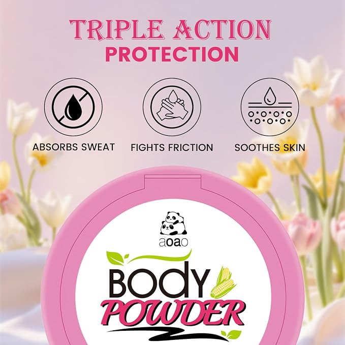 AOAO Women's Talc-Free Body Powder, Absorb Sweat & Anti-Chafe Dusting Powder for Sensitive Skin, Help Reduce Post-Shower Dampness, Natural Feminine Powder for Deodorizing Whole Body, 5oz-2pack