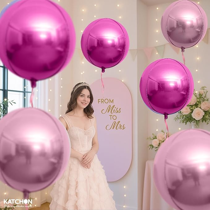 KatchOn, Pink Balloons - 22 Inch, Pack of 6 | Rose Gold Mylar Balloons for Princess Birthday Party Decorations | Valentines Balloons for Galentines Day Decorations | Baby Shower, Bachelorette Party