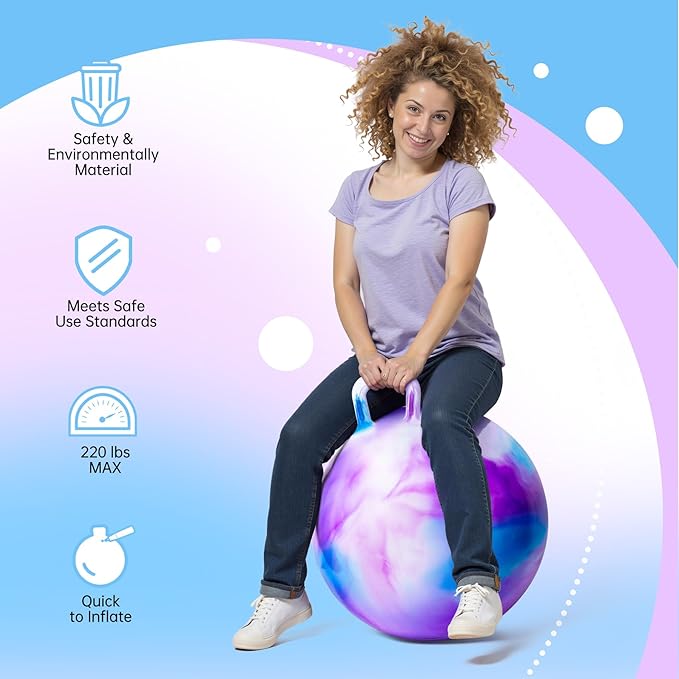 ZOOJOY 28In Hopper Ball for Adults, Clodus Bouncy Ball with Handle, Sit On Hippity Hop with Air Pump, Active Play for Family Activities & Indoor/Outdoor Sports