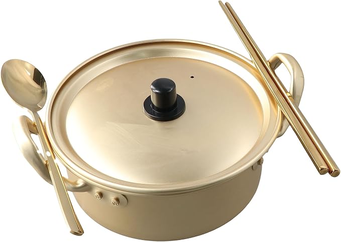 Leadigol Ramen Pot, Korean Ramen Cooking Pot With Lid Spoon and Chopsticks, Fast Heating For Kitchen Cookware (Double handle)