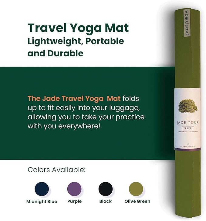 JadeYoga Travel Yoga Mat - Packable, Lightweight, and Portable Yoga Mat - Non-Slip Natural Rubber Mat for Women & Men - Great for Yoga, Home, Gym, Pilates, Fitness, and Stretching