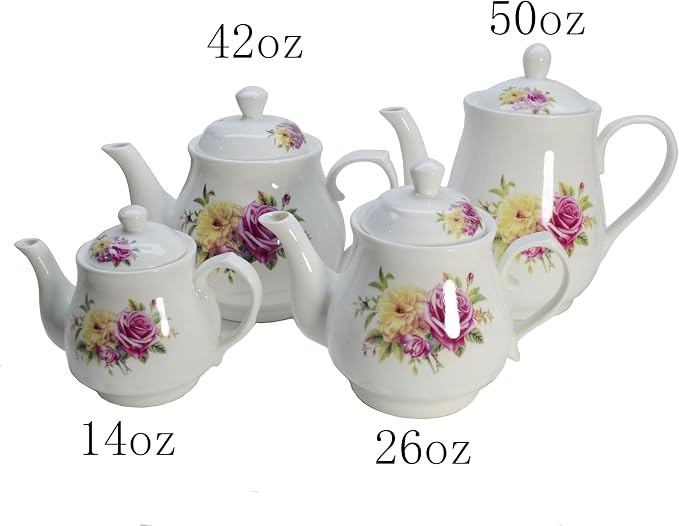 European Style Porcelain Teapot 400ml, Small Chinese White Teapot with Flowers Coffee Tea Water Pot Vintage Ceramic Litter Kettle (14oz)