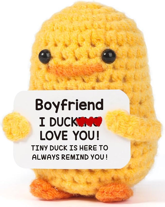 MBL Boyfriend Christmas Birthday Gifts - I Duck Love You, Funny Gag Cute Small Handmade Crochet Duck for Boyfriend Stocking Stuffers Xmas for BF Him Man