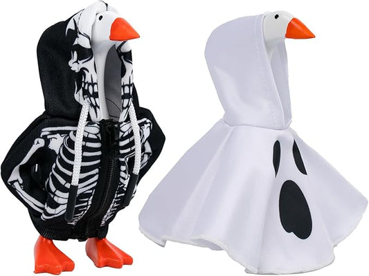 2 Pcs Halloween Desk Goose Outfits 7 Inches, Mini Desk Goose Clothes Skull Hoodie Ghost Hoodie 7 Inch Porch Goose Costume Desktop Goose Accessories for Magnetic Goose Statue Table Decor