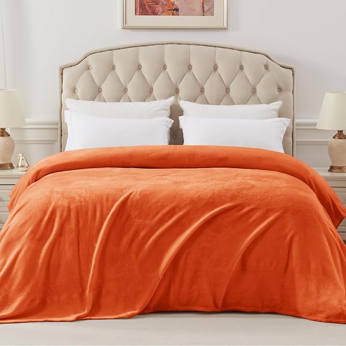 Exclusivo Mezcla Soft Fleece Blanket Twin Size for Bed, Burnt Orange | 60x80 Inches, Double-Sided Brushed Flannel, Lightweight Plush Cozy Blanket for Home Decor, All Season, Machine Washable