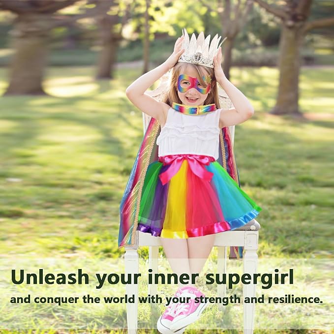 iROLEWIN Kids Superhero-Capes-Costumes for Girls Princess Dress-Up Fairy Cape Mask Tutu as Halloween Birthday Gifts Toys