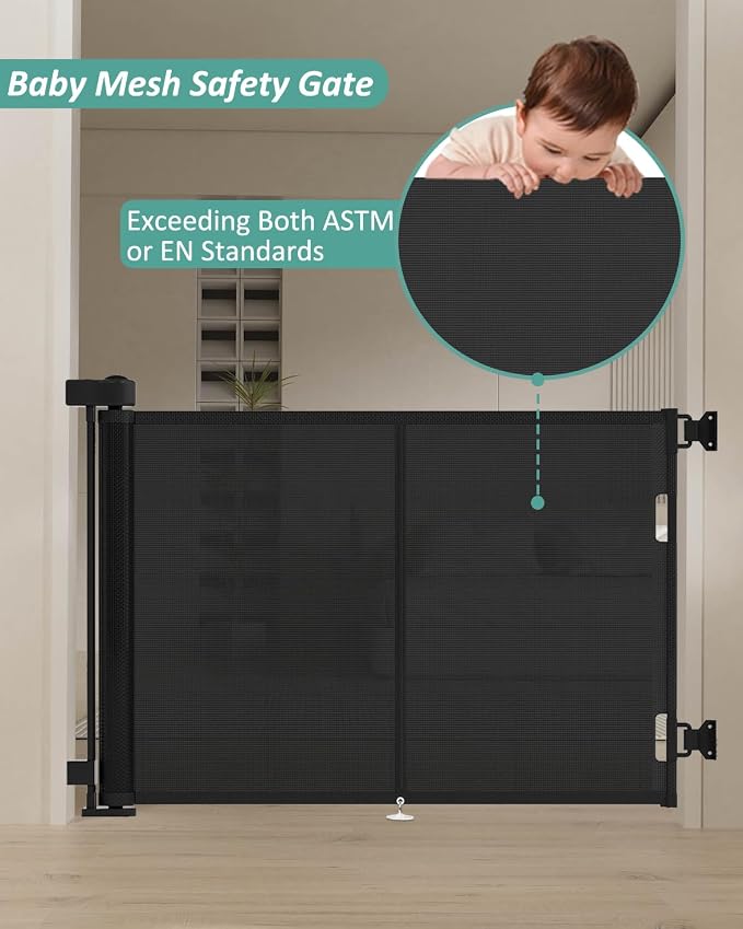 Miumoon 50 inch Retractable Baby Gates 34 inch Tall, Retractable Gate with Reinforced Strip Design to Prevent Crawling Through, Retractable Dog Gate for Stairs, Doorways, Hallways