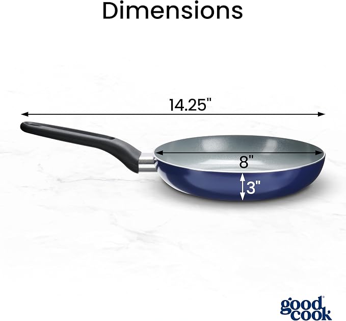 GoodCook Basics Fry Pan Ceramic Nonstick Aluminum Construction for Even Heating Non-Toxic PTFE & PFOA Free, 8-Inch, Blue