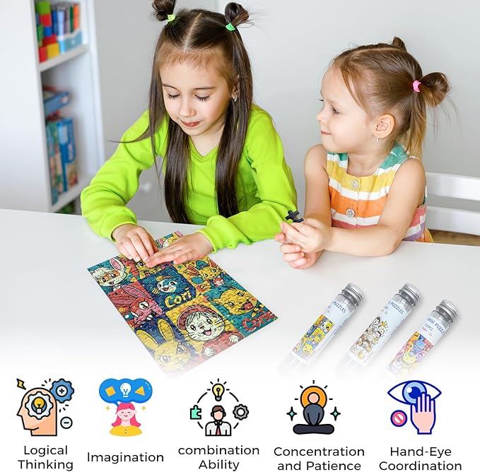 150 Pieces Mini Jigsaw Puzzles for Adults & Kids,6 x 4 Inches,Mini Puzzle,Small Puzzles,Micro Puzzles,Challenging Difficult Puzzle,3 Pack Cartoon Animal Avatar Collection