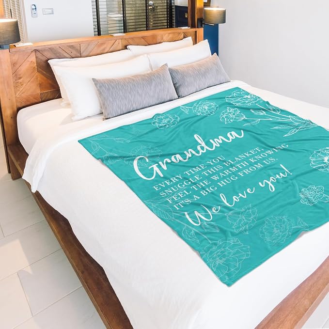GiltGlimmer Grandma Gifts, Grandma Floral Blanket 50" x 60", Teal | Birthday Gifts for Grandma from Grandkids, to My Grandmother Soft Flannel Throw Blanket for Christmas Mothers Day