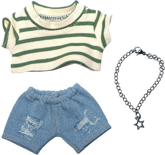 17cm Doll Clothes Jeans/Dress Accessories Premium Fashion Outfit Set for 17cm Dolls (NO Doll)(Colorful Shirt+Jeans/Dress)