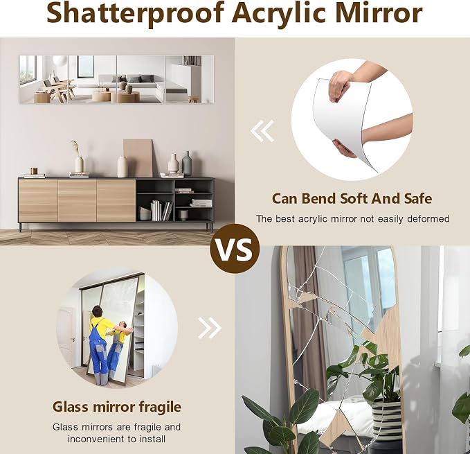 Full Length Mirror Tiles, 12x12 Inch Unbreakable Acrylic Squares for Bedroom, Home Gym, Walls - Shatterproof Mirror Stickers (1pcs)