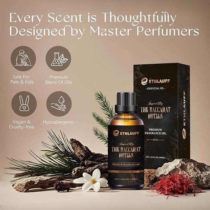 Hotel Diffuser Oil Inspired by The Baccarat Hotel Scent, Luxury Essential Oil for Waterless Diffuser, Crafting Soap & Candle Making Scents 100 ml 3.38 Fl Oz