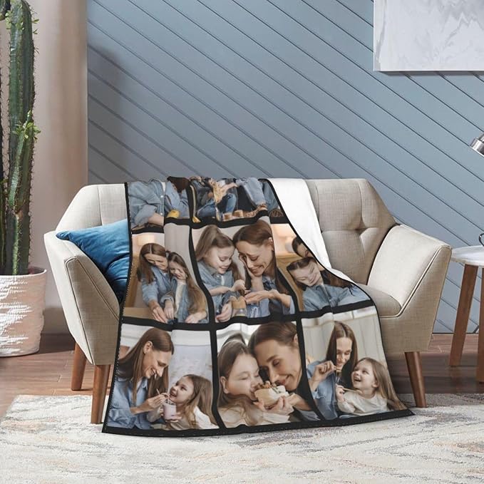 Custom Blanket with Picture Text, Personalized 9 Photo Blanket, HD Printing Customized Flannel Throw Blanket Gifts for Mom Dad Couple Girlfriend Boyfriend Wife Husband Christmas
