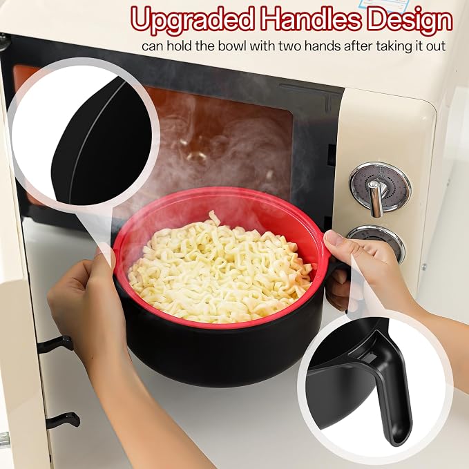 MEACOLIA Jumbo 50 oz Microwave Ramen Cooker Bowl | with Lid & Drain Strainer, Spill-Free, Rapid Noodle Pasta Cooker, College Dorm Essentials for Girls Guys, Apartment Friendly