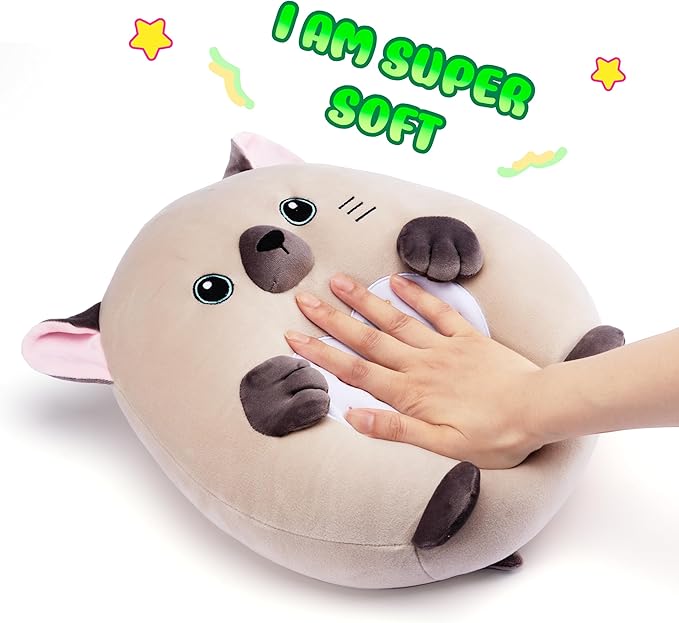 Get Well Soon Siamese Cat Large Plush Pillow Stuffed Animal Toy Patient Feel Better,12.5" Big Size Cute Plushie,Gift for Kids Women Girls