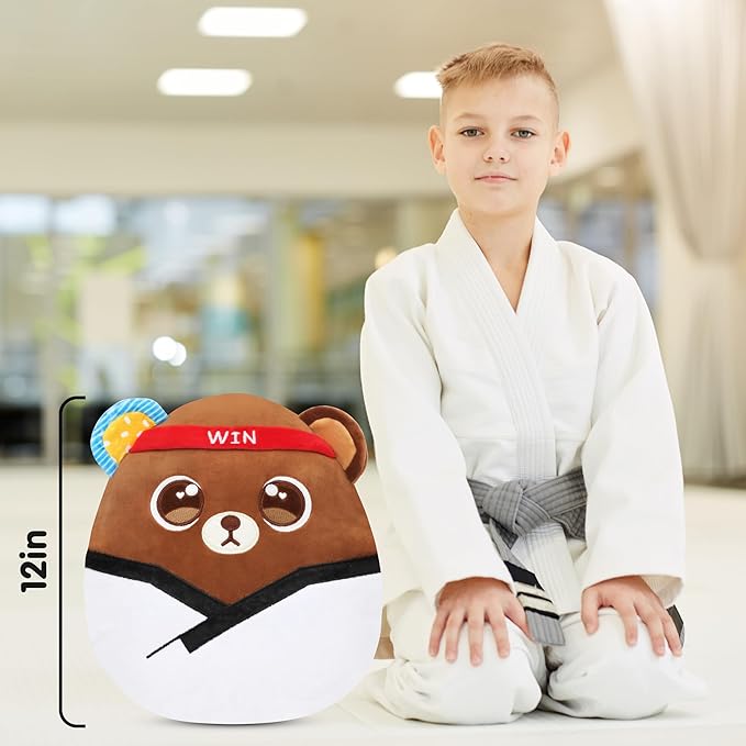 Easfan 12'' Taekwondo Bear Plush Pillow Soft Brown Plush Toy Cute Stuffed Animal Gifts for Boy Kids Toddlers