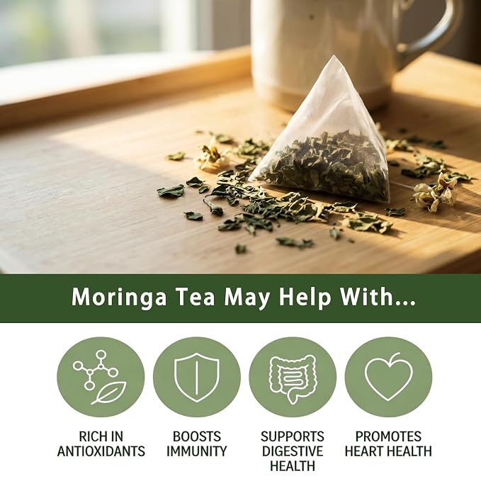Samcci - Moringa Tea - 50 Tea Bags - Pure Moringa Leaves, Herbal Tea for Supporting Digestion & Immune System - Non-GMO - Vegan - Caffeine-Free - Natural Herbal