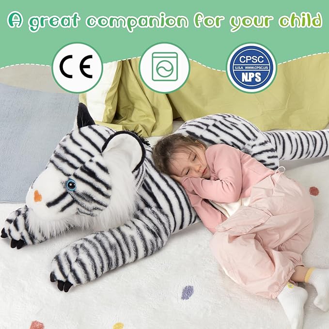 MaoGoLan Giant White Tiger Stuffed Animal - 47” Realistic Tiger Plush Toy for Boy Girl Kid, Soft Fluffy Zoo Animal Toy Pillow for Christmas, Baby Shower Party Favor Birthday Gift
