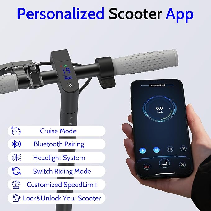 NAVIC Electric Scooter with Dual Suspension/Braking, 350W/500W Motor, 19/22 Mph,Max 22/25/27/49Miles Range, Foldable E Scooter for Adults with App