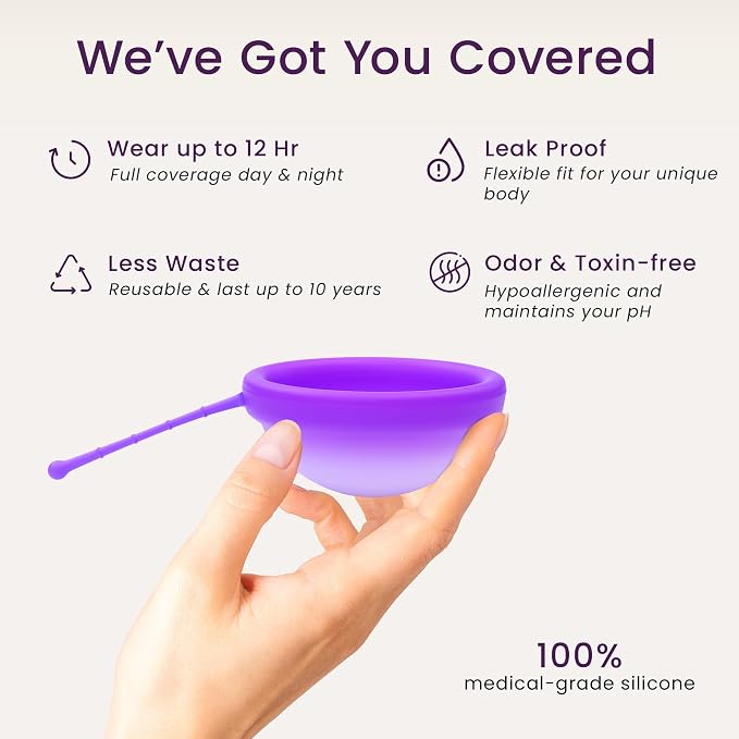EcoBlossom Reusable Menstrual Disc with Removal String - The Most Reliable Medical Grade Silicone Period Discs - Comfortably use for 12 Hours (Violet)