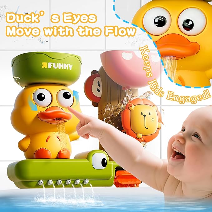 Bath Toys for Toddlers 1-3 with Scoop & Suction Cup, Interactive Duck Bathtub Toys for Bathtime Fun, Baby Bath Toy 2-4, Toddler Shower Wall Toy Boys Girls Birthday Gifts 18+ Months