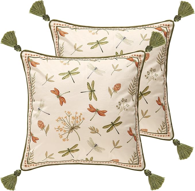 Designer Velvet Throw Pillow Covers,18"x18" Set of 2-Grace B | Pillow Cover,Concealed Zipper Design,Dragonfly Pattern,Sofas,Bedroom,Living Room,Lounge Chairs,All Season Home Decor
