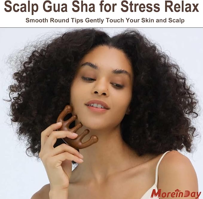 Head Massager Scalp, Wooden Scalp Massager, Foot Massage Tool | with storage pouch, natural Sandalwood, masajeador de cabeza, scalp massage for stress relax, foot massage for muscles relax