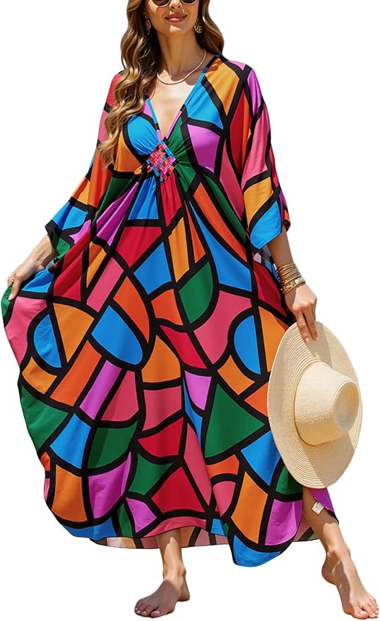 Mumu Dresses for Women Plus Size, Bohemian Kaftan Beach Cover Up Long Maxi Nightgown Soft Loungewear