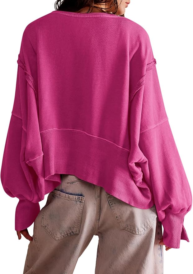 Zwurew Womens Casual Sweatshirt Cropped Shirts | Loose Fit, Tee Top, Pullover, Crop Hem, Design Trim, Daily Tops