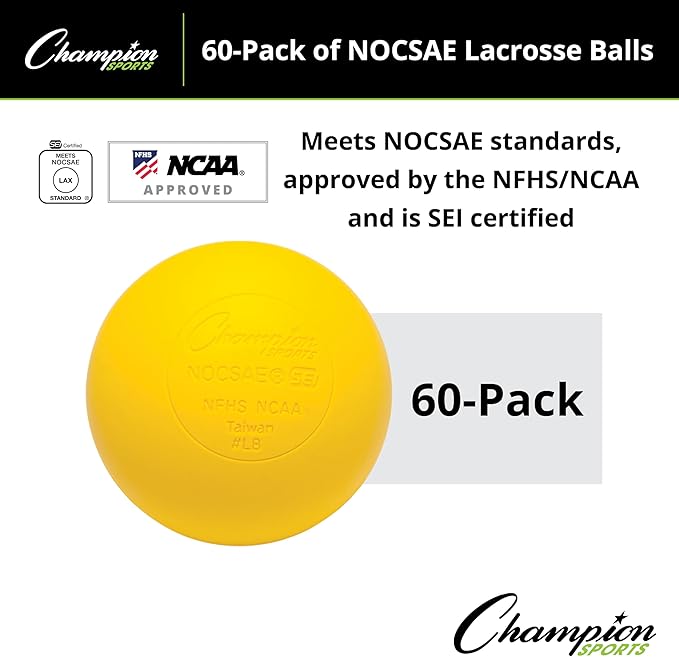 Champion Sports Lacrosse Balls – Official Size SEI Certified, Multi-Color Packs of 3, 6, or 12 for Practice & Games