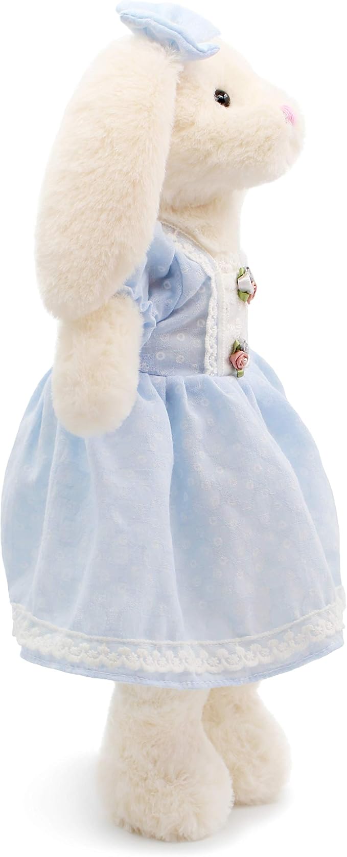 Small Soft Stuffed Animal Bunny Rabbit Plush Toy for Baby Girls 15inch (White Rabbit Wearing Blue Retro Dress)