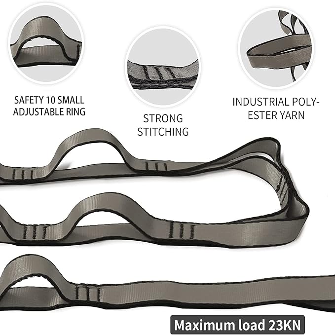 Aerial Yoga Hammock Daisy Chains Strap, Strong 22kN Adjustable with 10 Loops, No Stretch, Climbing Strap Nylon Chain Sling FOR Aerial Yoga,Swing, Hammock, Suspension, Exercise