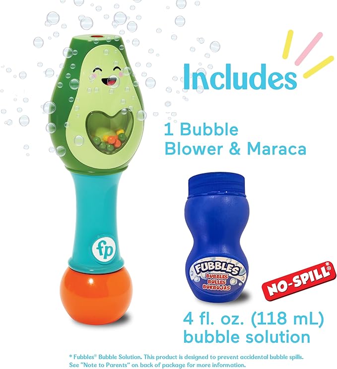 Little Kids Fisher-Price Toddler Toy Shake and Go Bubble Maraca 2-in-1 No Spill Bubble Wand and Musical Toy Maraca | Ages 18+ Months | Includes 4oz of Non-Toxic Bubble Solution