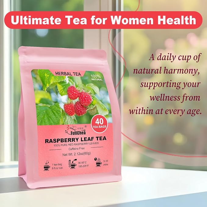 FullChea - Raspberry Leaf Tea Bag, 40 Teabags - Natural Pregnancy Tea - Pure Red Raspberry Leaf Herbal Tea - Non-GMO - Caffeine-free - Help Childbirth & Support Menstrual (Pack of 2)