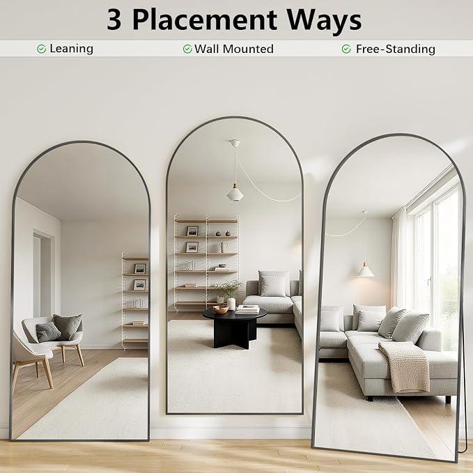 Large Full Length Mirror, 30"x71" Arched Floor Mirror Full Length with Stand, Room Decor Big Full Body Mirror with HD Tempered Glass Aluminum Frame for Bedroom Living Room, Black