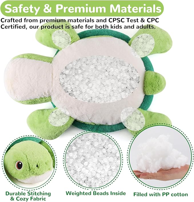 Turtle Weighted Stuffed Animals - 12 Inch 1.0 Pounds Weighted Plushies Sea Turtle Stuffed Animal - Small Tortoise Plush Pillow - Cute Plush Toy Gifts for Kids & Adults (12" 1.0 lbs)