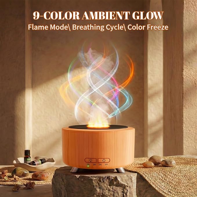 Essential Oil Diffuser for Home, 500ML Aromatherapy Diffuser Oil Machine for Office Room Yoga, Aroma Diffuser with Auto-Off Function, 9 Colors LED Night Light, Light Wood