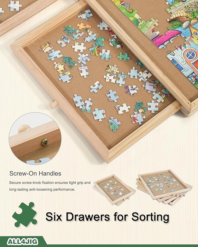 ALL4JIG 2000 Pieces Rotating Puzzle Board with 6 Drawers and Cover,28"x40"Portable Wooden Jigsaw Puzzle Table for Adults,Lazy Susan Spinning Puzzle Boards Birthday Gift for mom