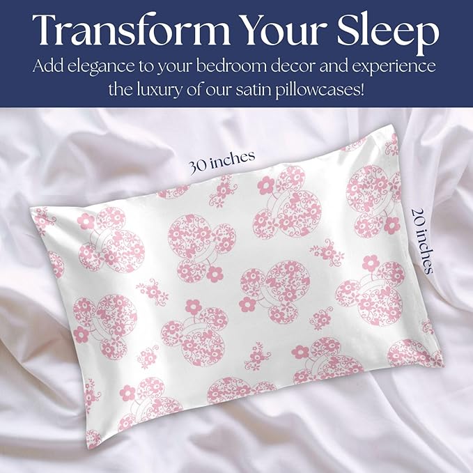 Jay Franco Satin Pillowcase - Standard Size 20x30 Inch Silky Soft Premium Pillow Cover, White - Minnie Mouse