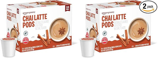 Amazon Brand - Happy Belly Tea Pods Compatible with 2.0 K-Cup Brewers, Chai Latte, 24 Count, Pack of 2 (Previously Solimo)