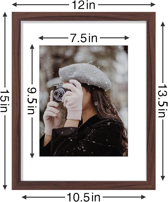 Vittanly 11x14 Picture Frames Set of 9 for Wall Mounting, Walnut | Display Pictures 8x10 with Mat or 11x14 without Mat, Engineered Wood with Shatter Resistant Plexiglass, Gallery Photo Frames