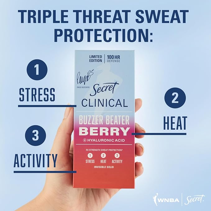 Secret Clinical Strength Antiperspirant Deodorant Bundle for Women, 100hr Defense, Triple Threat Sweat Protection with Hyaluronic Acid, Court Queen Citrus & Buzzer Beater Berry Scents (Pack of 2)