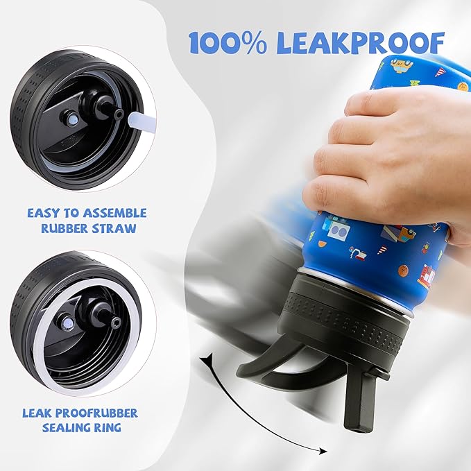 Kids Water Bottle,14oz Stainless Steel Insulated Water Tumbler Leak-Proof,School Water Mug,Small and Portable,Suitable for Boys and Girls to Use(Blue cartoon car)