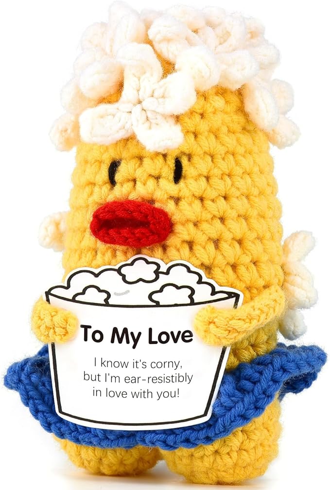 to My Love Handmade Crochet Corn Plushie Gift - Unique Soft Stuffed Toy for Him Her, Couples Anniversary Birthday Valentine's Day Present, Cute Desk Decor Keepsake