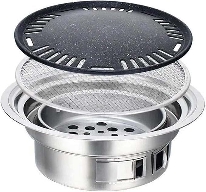 Korean BBQ Grill Charcoal, 15.7 inch Non-stick Stainless Steel Tabletop BBQ Grill Stove Portable Indoor Charcoal Grill Korean BBQ Table Korean Barbecue Grill for Outdoor Indoor Camping Picnic