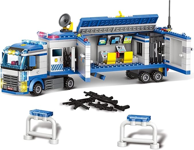 City Police Mobile Command Center Truck Building Blocks, Mobile Police Unit with Prison , Cop Cars STEM Construction Toy Kit , Birthday Xmas Gifts for Kids, Boys, and Girls Ages 6+ (484 Pieces)