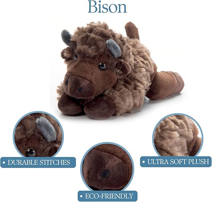The Petting Zoo Bison Stuffed Animal Plushie, Gifts for Kids, Scoopz Wildlife Animals, Bison Plush Toy, 8 inches
