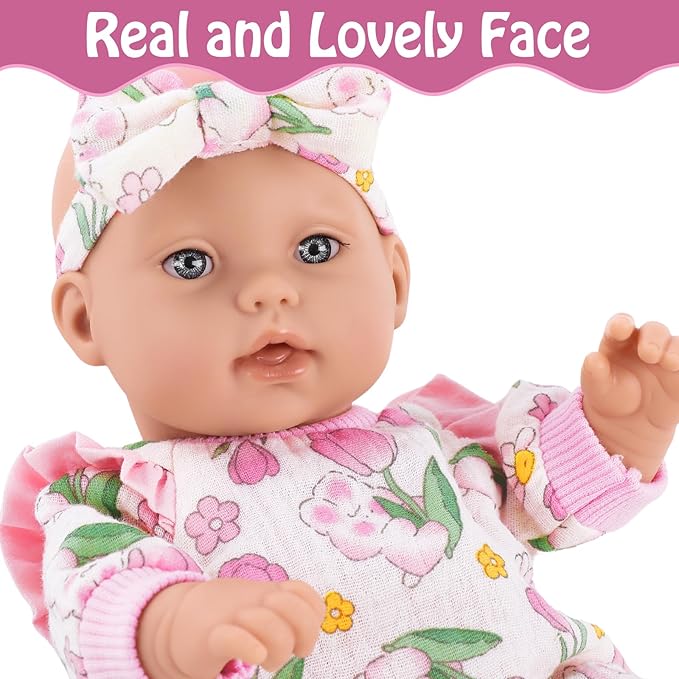 12" Girl Baby Dolls with Doll Clothes and Accessories,First Baby Doll Playset Includes Feeding Bottle,Pacifier Gift Idea for Toddler 3 Ages and Up